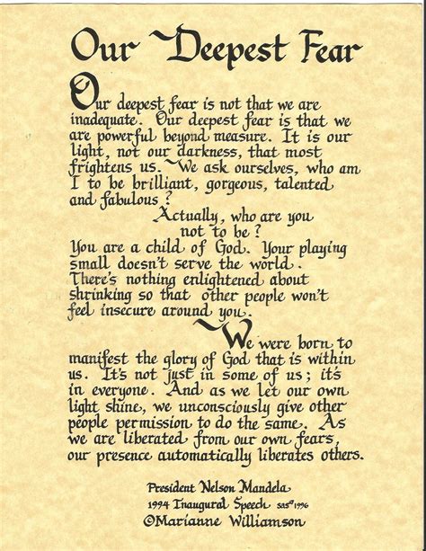 MY FAVORITE!!!! Our Deepest Fear- by Marianne Williamson from A Return ...