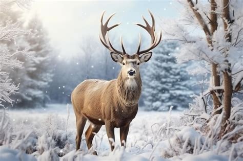 Premium AI Image | Deer Amidst Winter Snow in Forest Scene