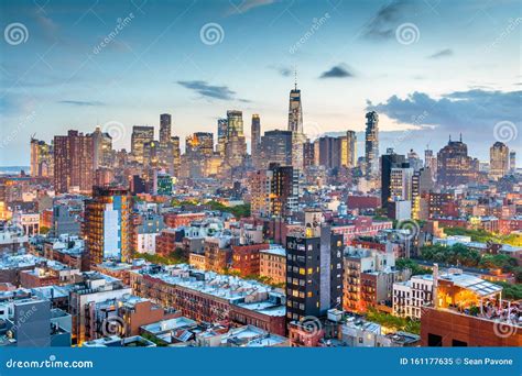 New York, New York, USA Financial District Skyline from the Lower East ...