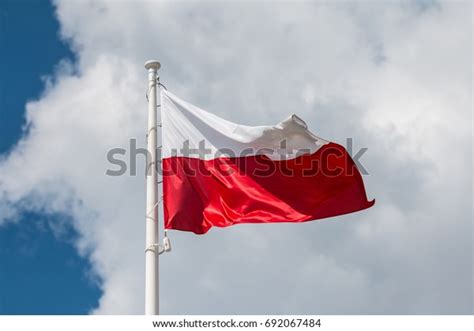 Waving National Flag Poland On Flagpole Stock Photo (Edit Now) 692067484