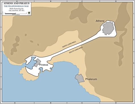 Fortifications of Athens and Piraeus during the Peloponnesian War. The long walls provided a ...