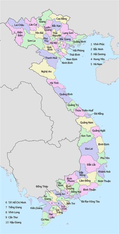 Viêt Nam - administrative (provinces) • Carte • PopulationData.net