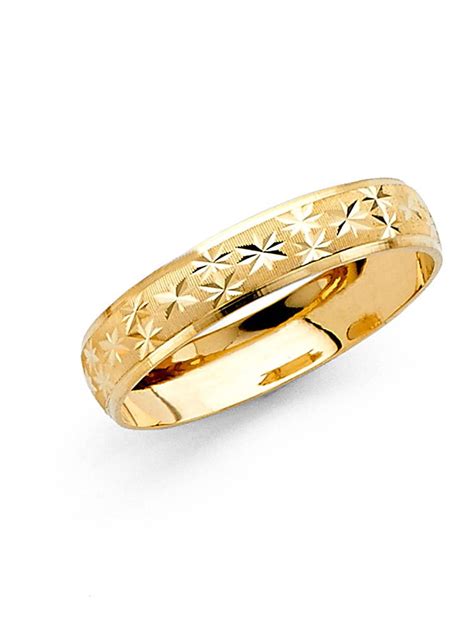 GemApex - Solid 14k Yellow Gold Wedding Ring Milgrain Band Diamond Cut Star Mens Womens Dome ...