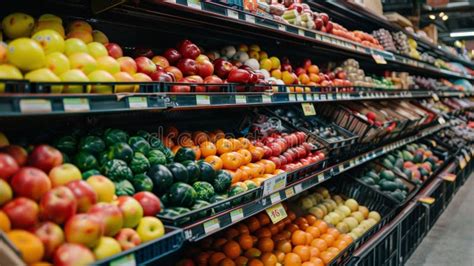 A Grocery Store Aisle with Many Different Fruits and Vegetables, AI ...