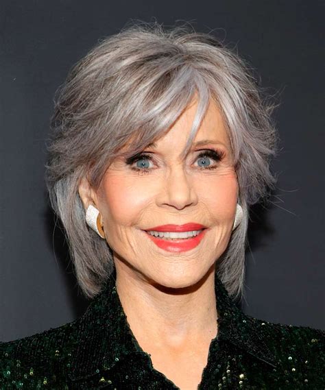 Jane Fonda Medium-Length Gray Hairstyle - TheHairStyler.com