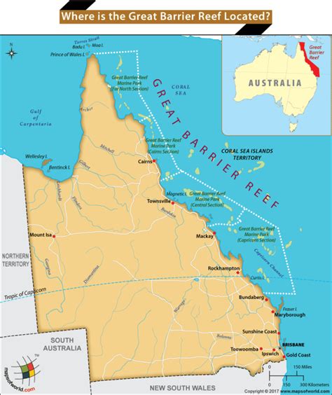 Map Showing Location of the Great Barrier Reef - Answers