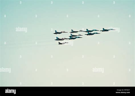 fighters at air-force show. "Russian knights" team Stock Photo - Alamy