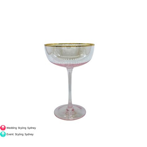 Pink Gold Rim Champagne Coupe glasses to Hire for any event or party