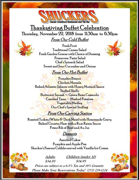 Thanksgiving Buffet Menu 2018 | Island Beach Resort