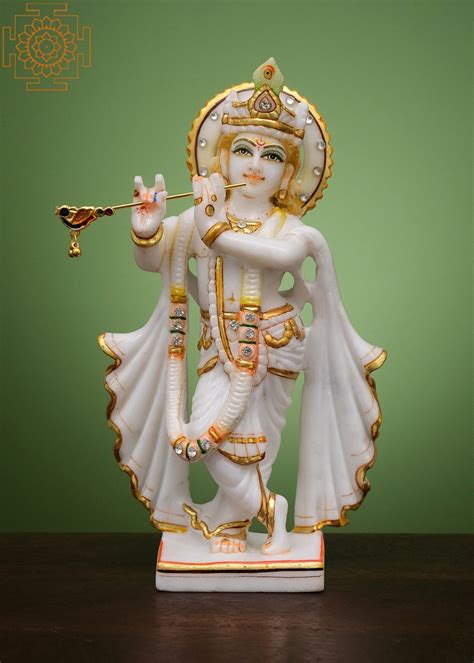 12" Standing Lord Krishna Statue | Handmade | White Marble Lord Krishna ...