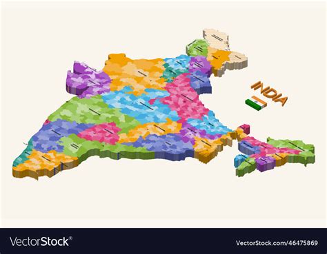 States of india 3d isometric colorful map with Vector Image