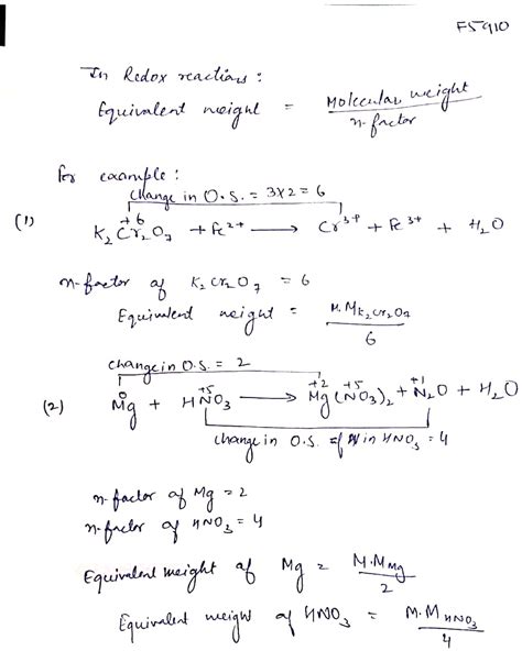 how to find equivalent weight in redox reaction