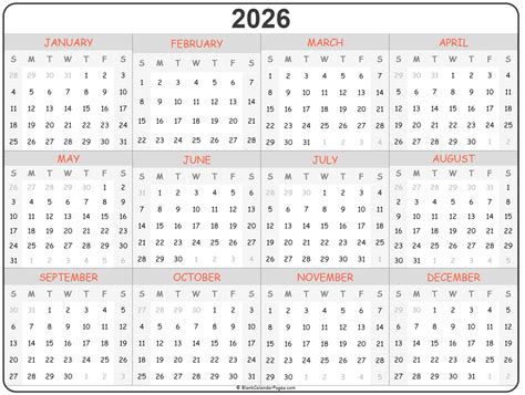 Printable 2026 Calendar - Printable Blank World