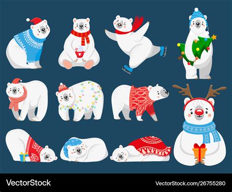 Christmas polar bears arctic bear with new year Vector Image