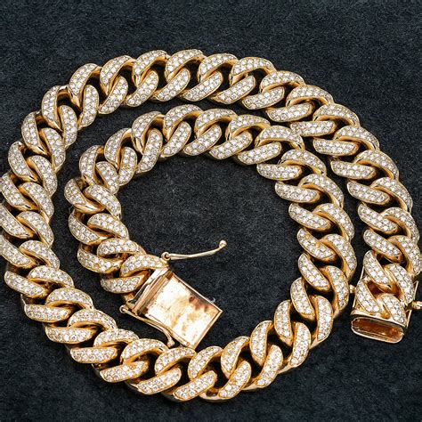 10K Yellow Gold Men's Cuban Link Chain 12MM With 25.25 CT Diamonds - OMI Jewelry