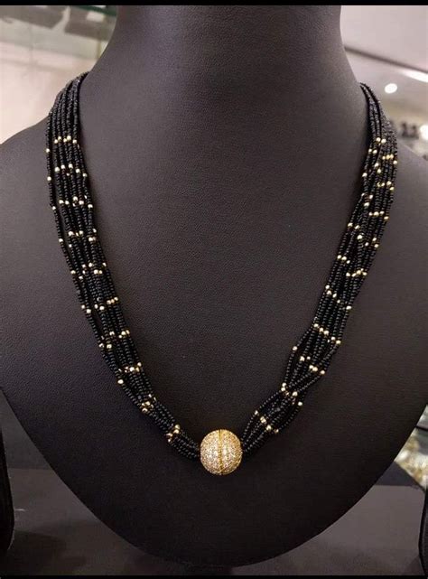 Black beads chain | Black beaded jewelry, Gold jewellery design ...