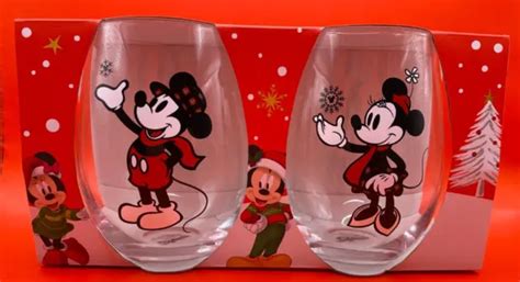 DISNEY MICKEY AND Minnie Mouse Christmas Set of Two Seamless Drinking ...