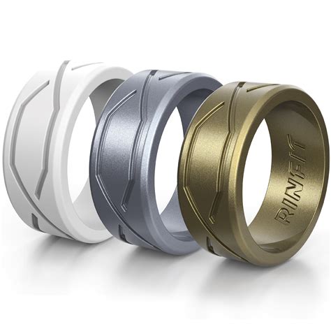 Rinfit - Rinfit Silicone Wedding Ring for Men - Metallic Silver Color - Designed Silicon Rubber ...