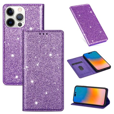 Ultrathin Glitter Magnetic Leather Case For iPhone 14 Pro (Purple ...