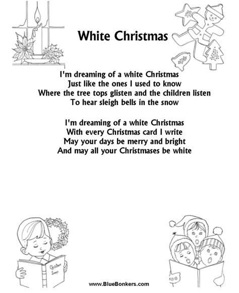 Bible Printables - Christmas Songs and Christmas Carol Lyrics - WHITE ...