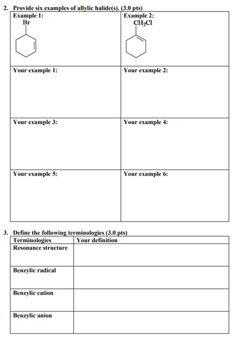 Solved 2. Provide six examples of allylic halide(s). (3.0 | Chegg.com