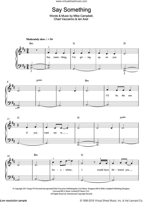 Say Something sheet music for piano solo (beginners) (PDF)