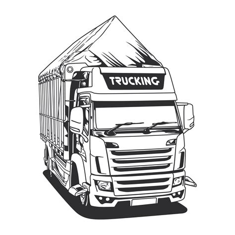 Cargo transport truck vector line art illustration 15645696 Vector Art ...