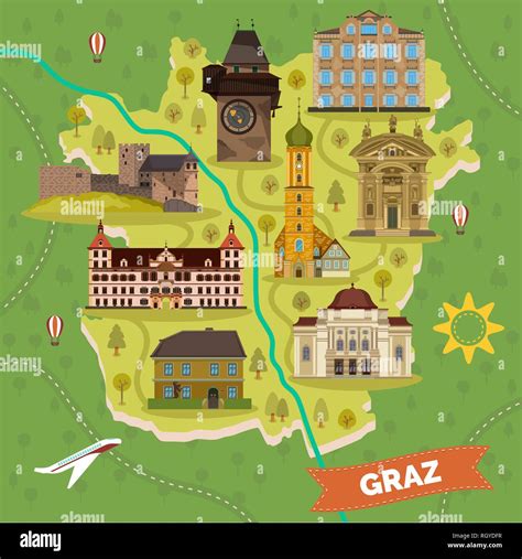 Graz town map with sightseeing landmarks Stock Vector Image & Art - Alamy