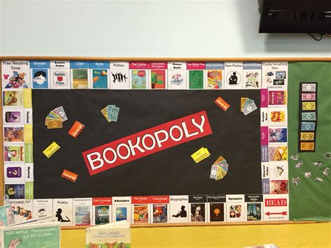 Our Sept. Bookopoly board | Reading display, School library displays, Library book displays