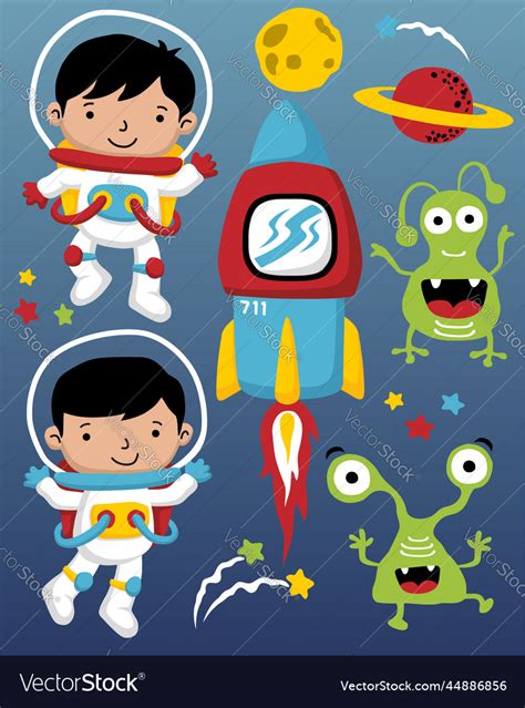 Astronauts cartoon characters in outer space Vector Image