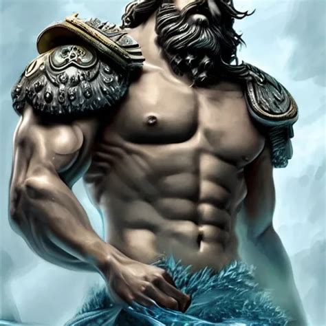 Ancient muscular greek god poseidon, angry, 40k, portrait, fanta ...