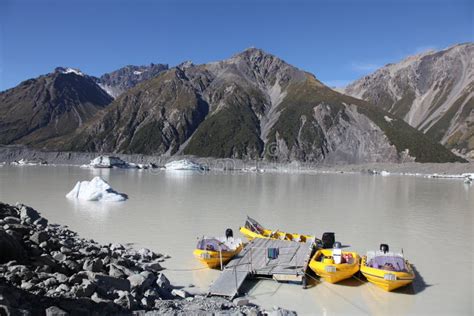 Tasman Lake and Southern Alps Aerial View, New Zealand Stock Image ...