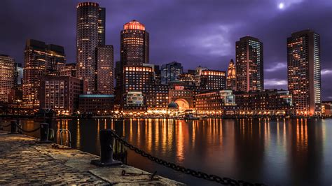 Cityscape Photography Wallpaper – Boston – USA – Overcast – City lights ...