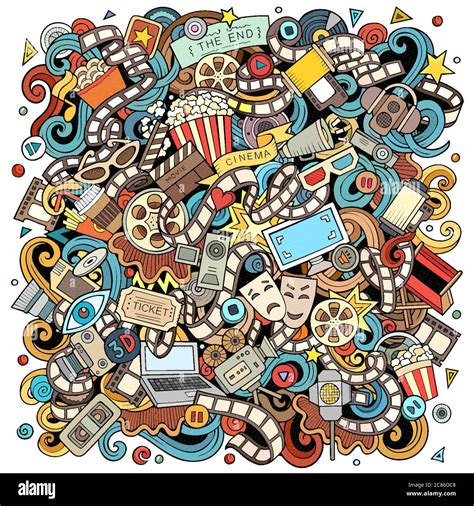 Cartoon color vector funny doodles Cinema illustration Stock Vector Image & Art - Alamy