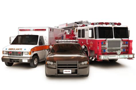 First responder vehicles, on a white background - Del City Blog