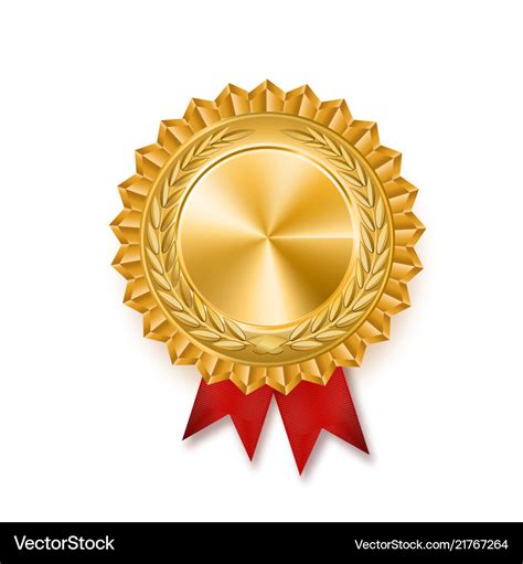 Gold medal with red ribbon metallic winner award Vector Image