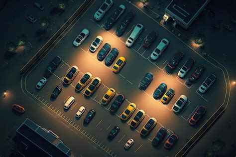 Premium Photo | Cars are parked at night aerial view car parking