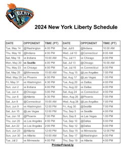 Printable 2024 New York Liberty schedule Archives - Printerfriendly