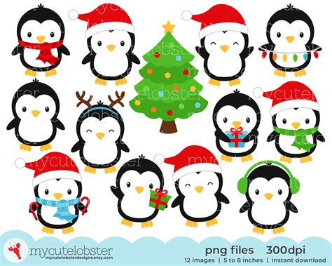 Christmas Digital Download Clip art Christmas Clipart Sublimation Graphics Boy Cute Penguin PNG ...