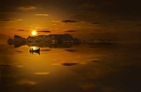 Boat Evening Lake Sunset Silhouette Reflection Sunset Wallpaper,HD ...