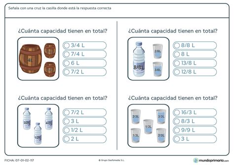 Ficha de litros totales para niños de primaria