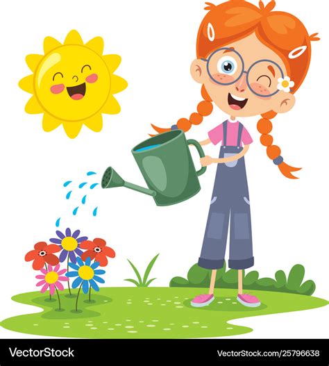 Kid watering flowers Royalty Free Vector Image