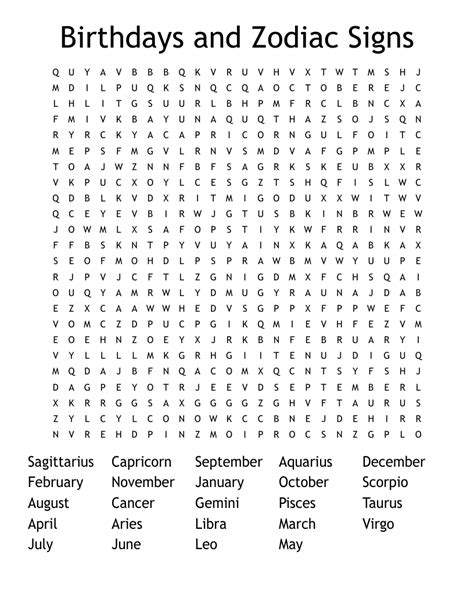 zodiac signs Word Search - WordMint