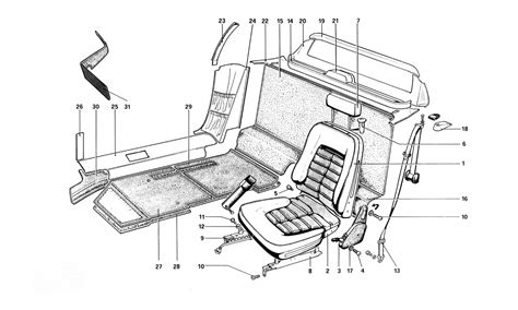 Interior Trim, Accessories And Seats | Classic Ferrari Parts Schematics