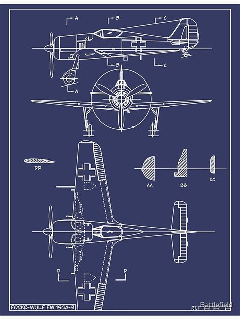 "Focke-Wulf Fw 190 German WW2 Fighter Plane Blueprints Diagram Gift" Canvas Print for Sale by ...