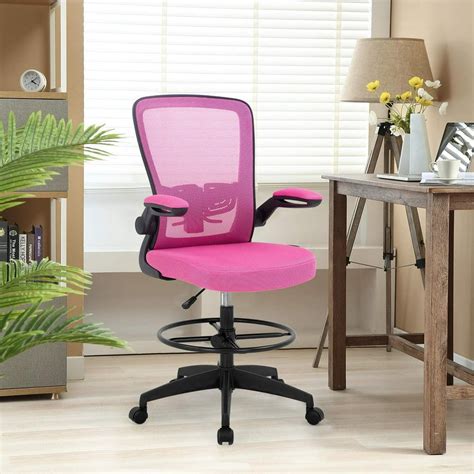 Drafting Chair Tall Office Chair Adjustable Height with Lumbar Support Arms Footrest Mid Back ...