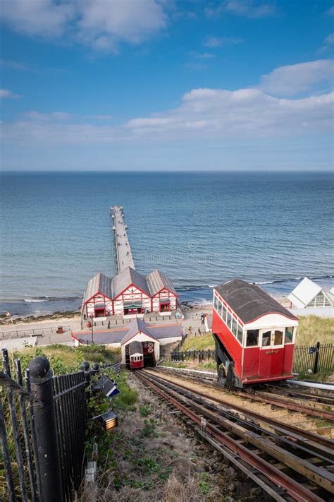 Saltburn cliff lifts. stock image. Image of pier, lifts - 12368305