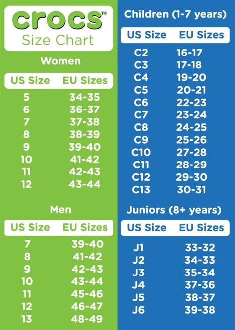 Crocs Shoe Size Chart: Adult Kids Sizing Crocs