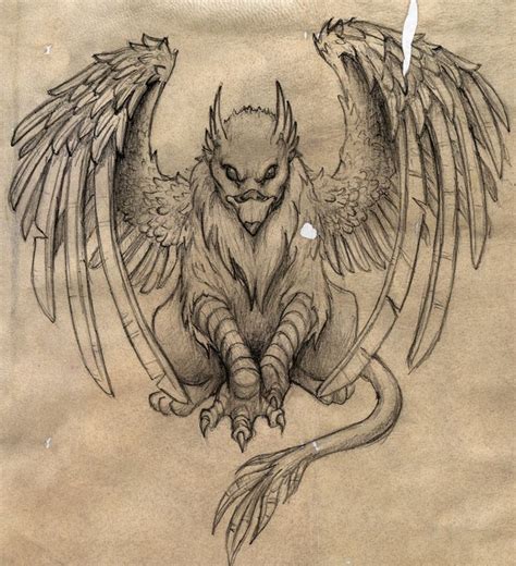 Calm pencilwork sitting griffin tattoo design - Tattooimages.biz