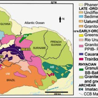 Simplified Geological Map of the Guiana Shield. | Download Scientific ...